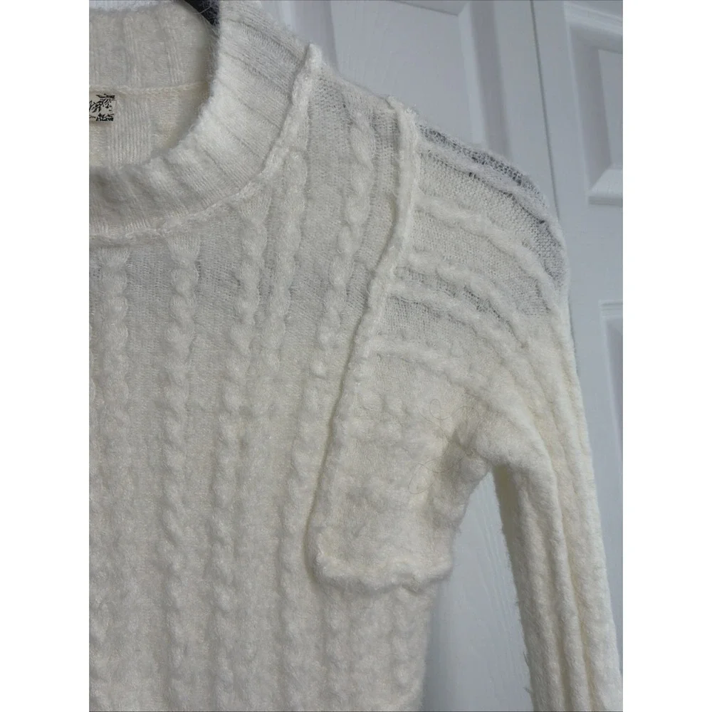 Free People Intimately Cozy Up Cable Bodysuit Womens Small Ivory White Knit Boho
